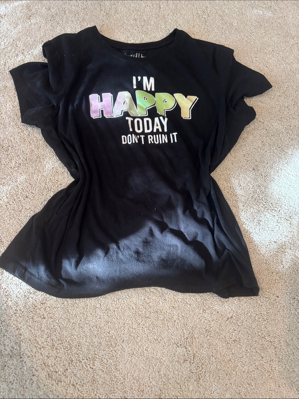 Wound Up Black Short Sleeve Tee with Pastel Rainbow 'HAPPY' Graphic
